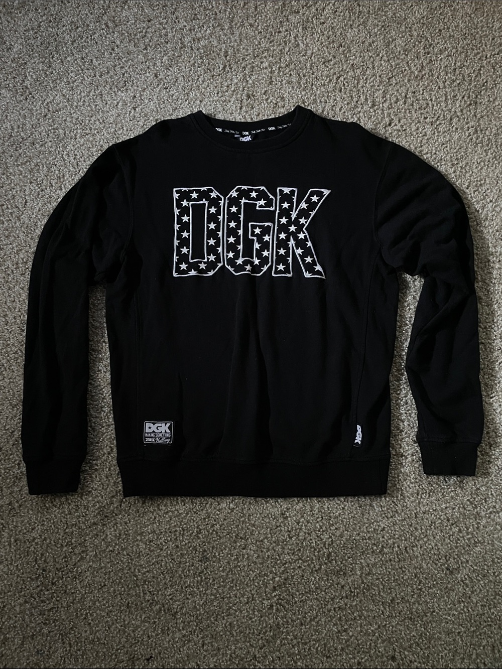 DGK Black Crewneck Sweatshirt with Star-Pattern Logo